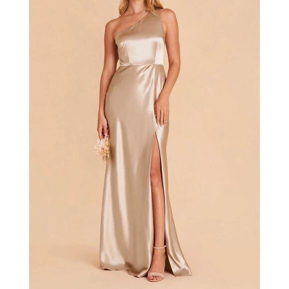 Birdy Grey Kira One Shoulder Bridesmaid Maxi Dress Shiny Gold Size XL Formal